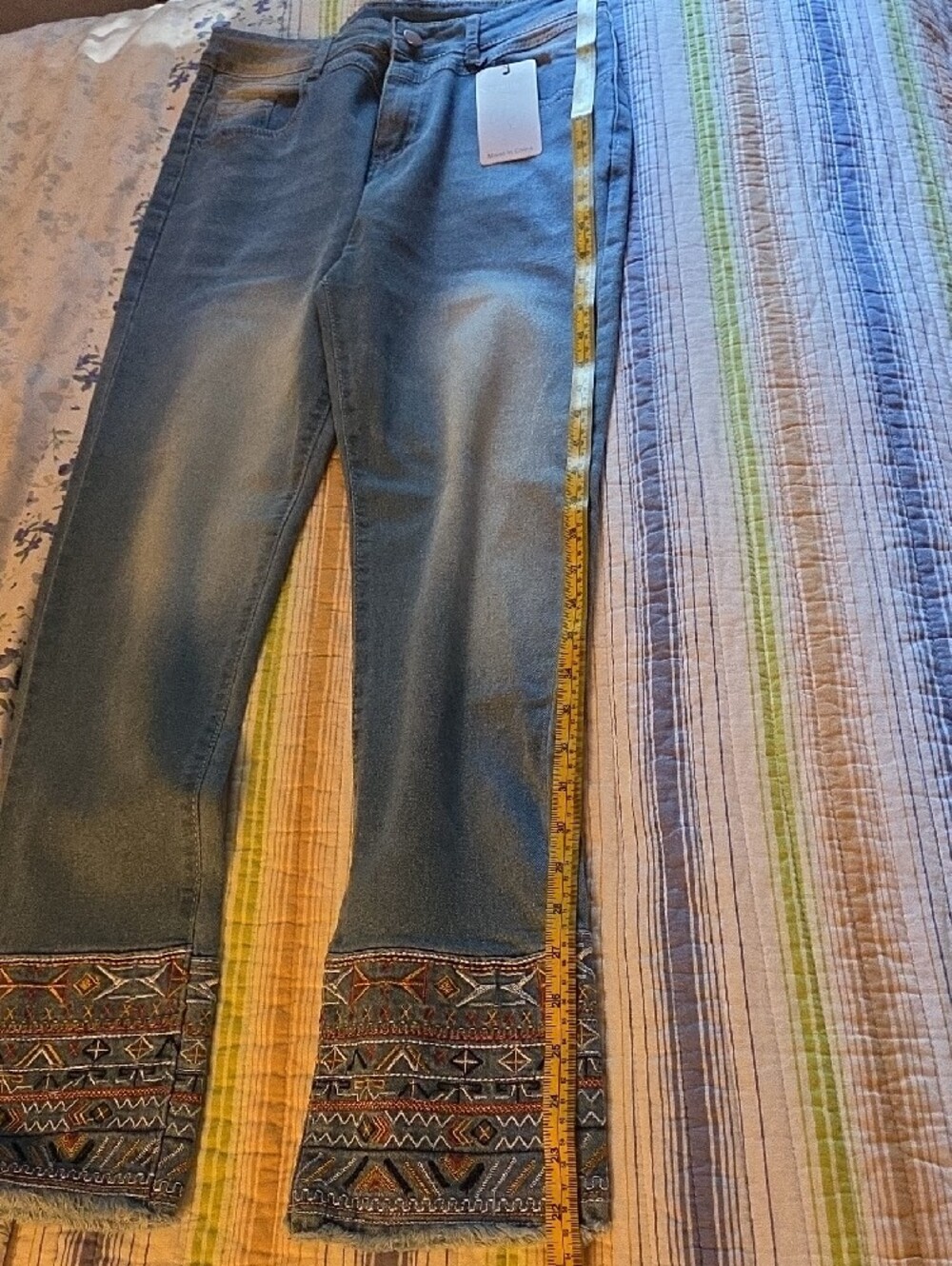 Women's Light Blue Embroidered Hem Jeans - Picture 7 of 7
